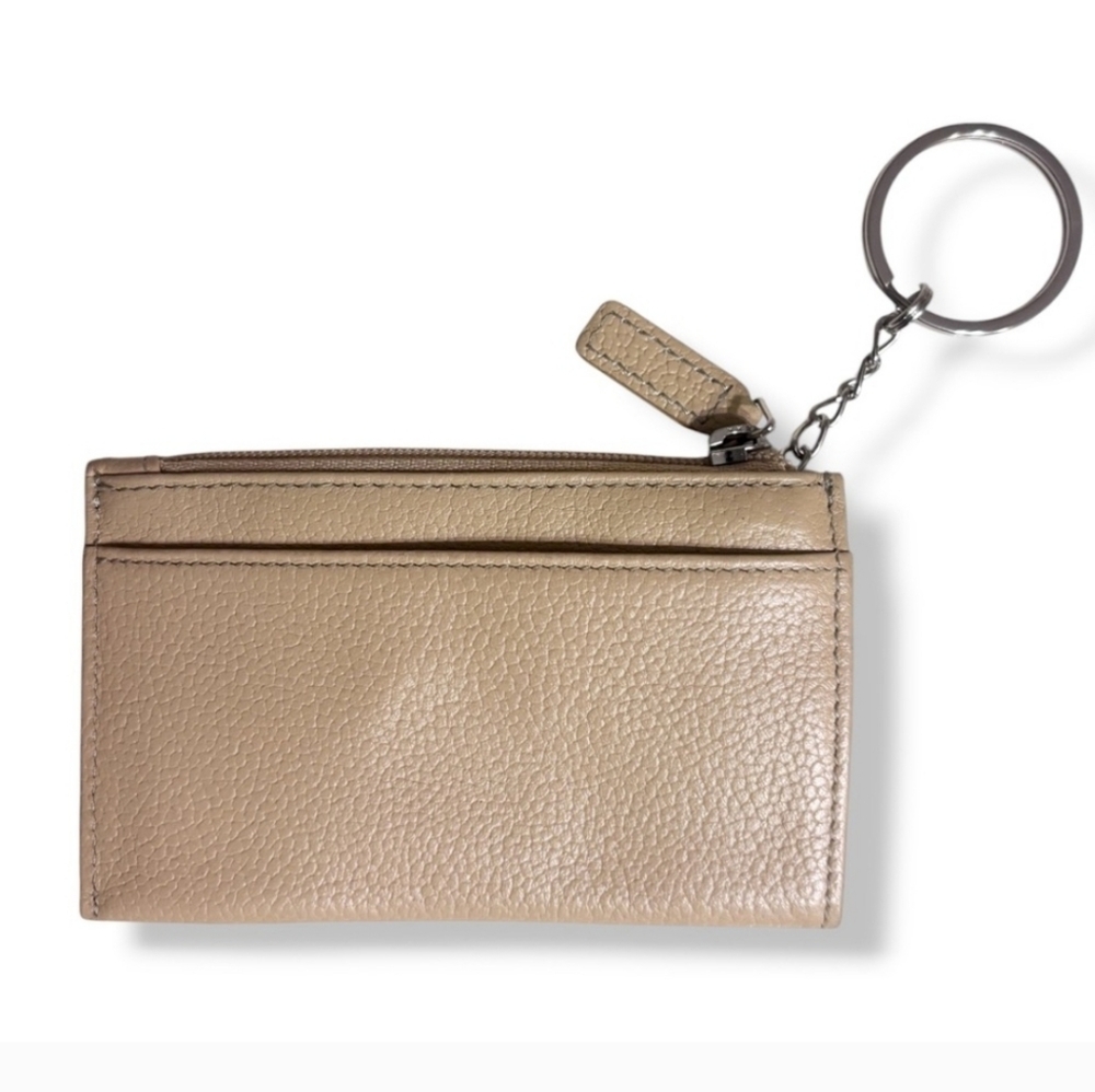 LEVENGER Tan Leather Mini Skinny Zip Top Card Case